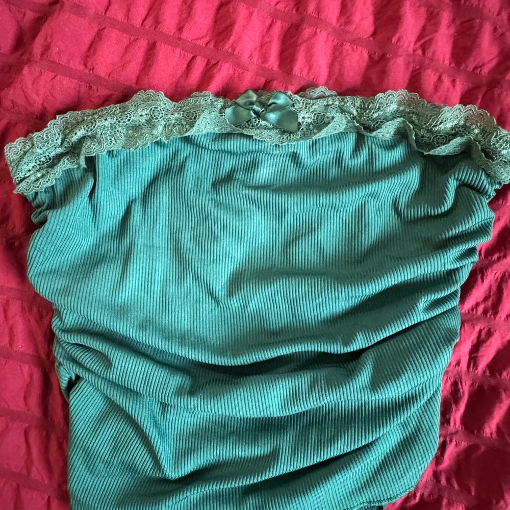 Forever 21 Teal Lace Accent Crop Top